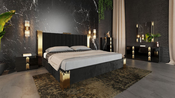 Eastern King Modrest Token Modern Black & Gold 4 Piece Bedroom Set Model VGVCBD815-4PCSET-EK