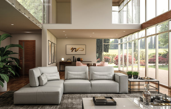Accenti Italia Enjoy Italian Modern Light Grey Leather Left Facing Sectional Sofa Model VGDDENJOY-LTGRY