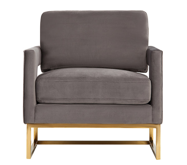 Modrest Edna Modern Grey Velvet & Gold Accent Chair Model VGRH-RHS-AC-201-GRY
