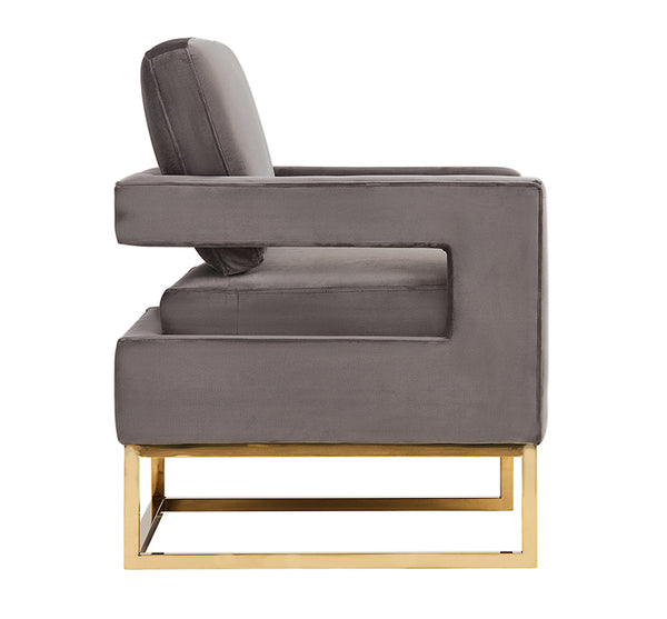 Modrest Edna Modern Grey Velvet & Gold Accent Chair Model VGRH-RHS-AC-201-GRY