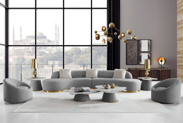 Divani Casa Frontier Glam Grey Fabric Curved Sectional Sofa Model VGODZW-943