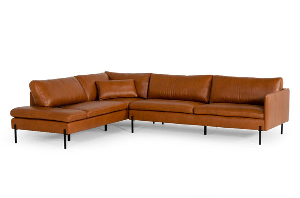 Divani Casa Sherry Modern Cognac Leather Left Facing Sectional Sofa Model VGKKKF.1061Z-CGN-LAF-SECT