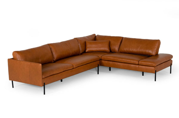 Divani Casa Sherry Modern Cognac Leather Right Facing Sectional Sofa Model VGKKKF.1061Z-CGN-RAF-SECT