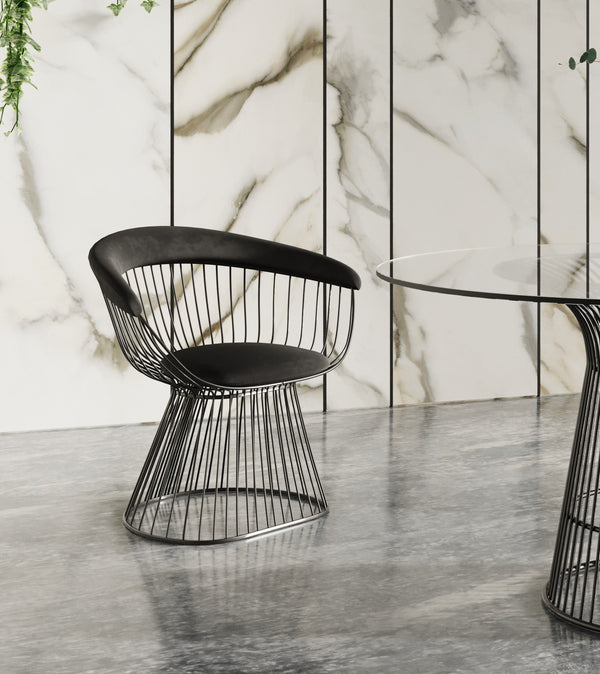 Modrest Chandler Modern Black Velvet & Black Stainless Steel Dining Chair Model VGZAY007-1-BLK-DC