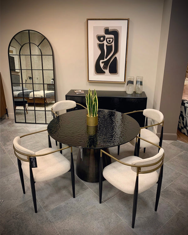 Modrest Buchtel Mid Century Modern Light Grey & Gold Arm & Black Dining Chair Model VGDWJ1312-GRY