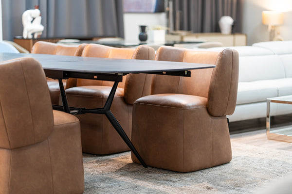 Modrest Standing Modern Brown Vegan Leather Dining Chair With Castor Wheels Model VGKK-KF.Y1255-BRN