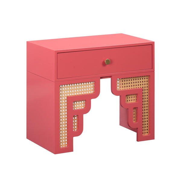 Suzie Coral Pink & Rattan Nightstand Model: TOV-B54202