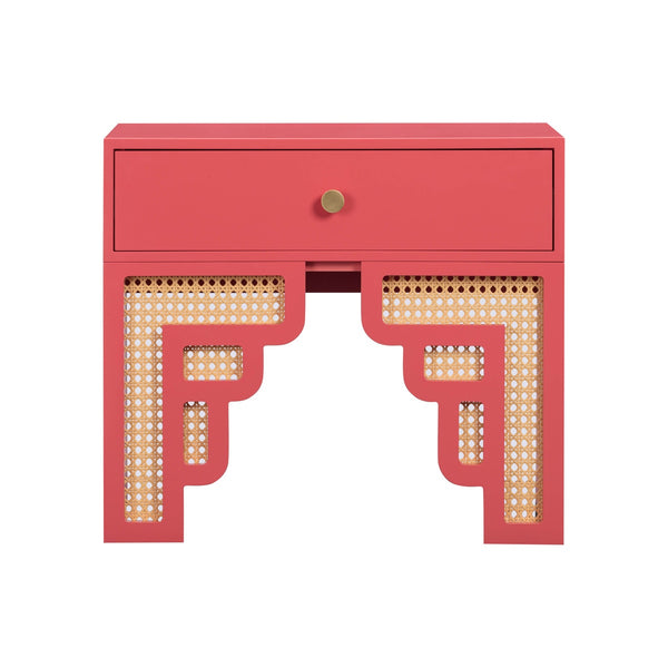 Suzie Coral Pink & Rattan Nightstand Model: TOV-B54202