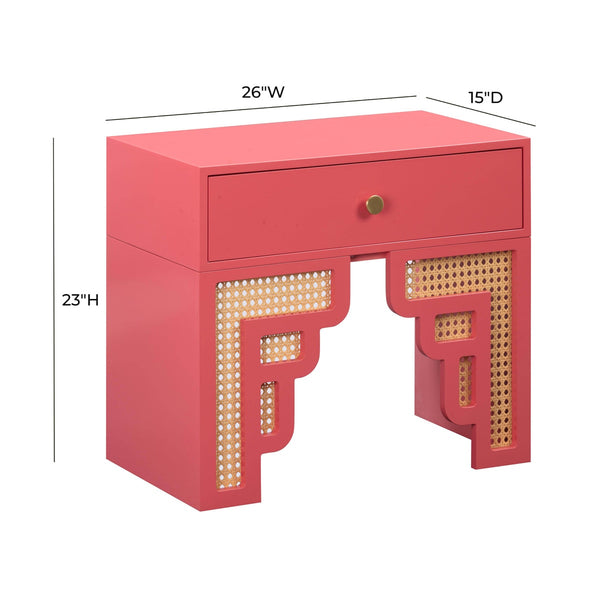 Suzie Coral Pink & Rattan Nightstand Model: TOV-B54202
