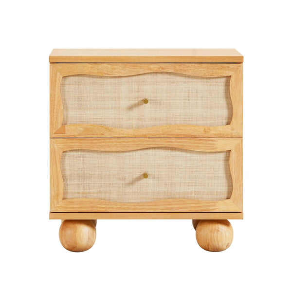 Grappa Natural Wood & Rattan Wavy Nightstand Model: TOV-B54344