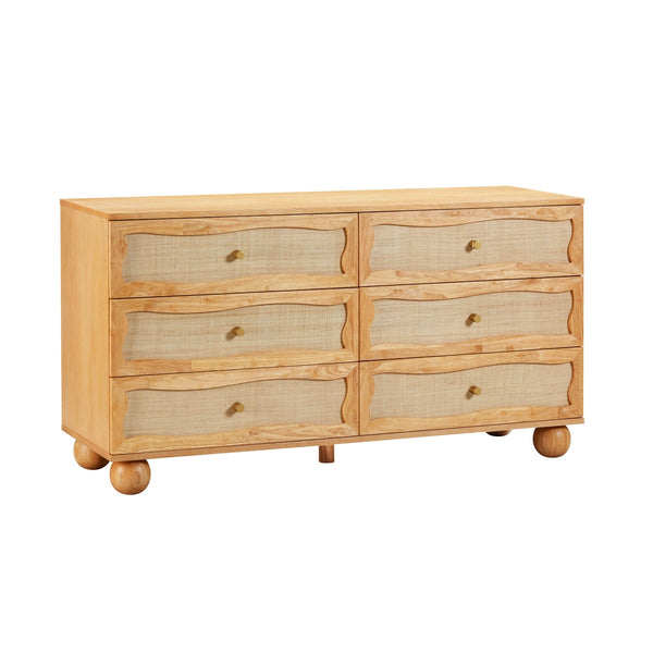 Grappa Natural Wood & Rattan Wavy Dresser Model: TOV-B54345