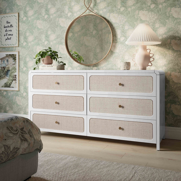 Patty White Rattan 6 Drawer Dresser Model: TOV-B54354