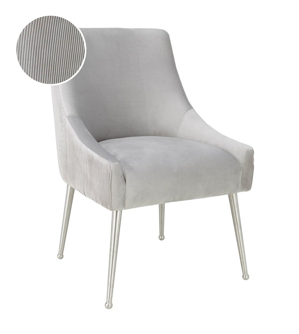 Beatrix Pleated Light Grey Velvet Side Chair - Silver Legs Model: TOV-D6398