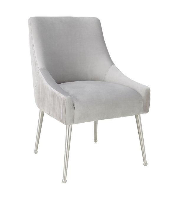 Beatrix Pleated Light Grey Velvet Side Chair - Silver Legs Model: TOV-D6398