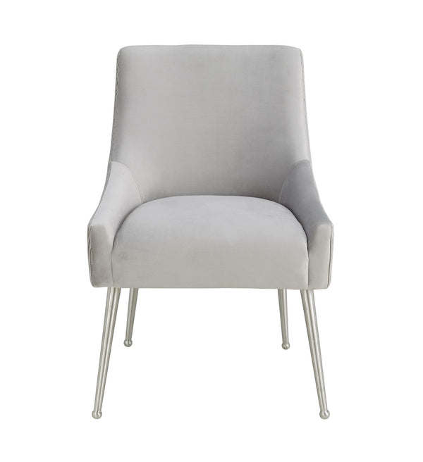Beatrix Pleated Light Grey Velvet Side Chair - Silver Legs Model: TOV-D6398