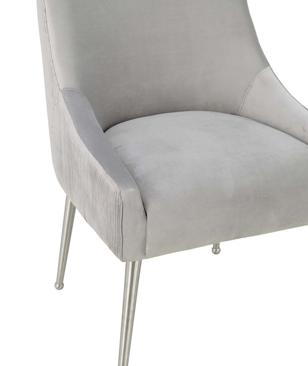 Beatrix Pleated Light Grey Velvet Side Chair - Silver Legs Model: TOV-D6398