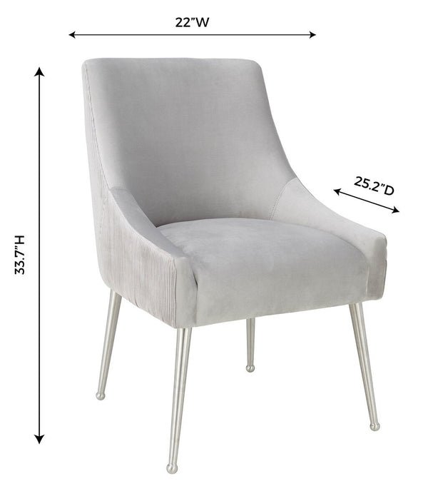 Beatrix Pleated Light Grey Velvet Side Chair - Silver Legs Model: TOV-D6398