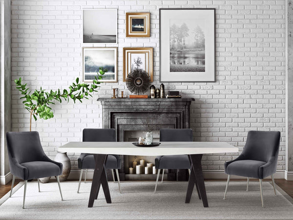 Beatrix Grey Velvet Side Chair - Silver Legs Model: TOV-D7235
