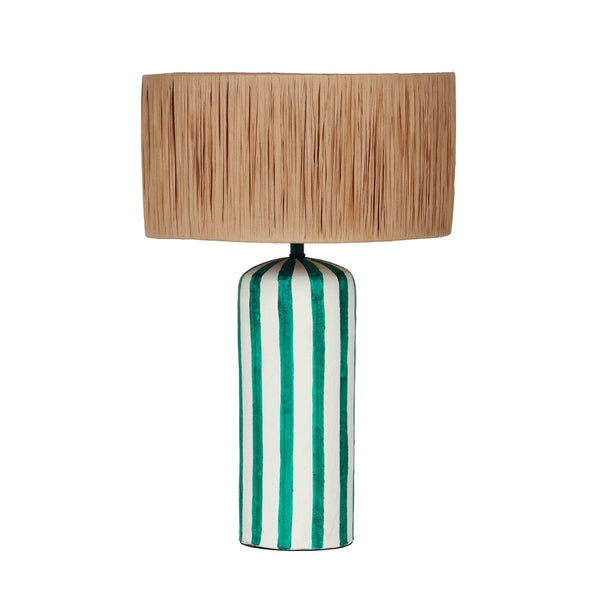 Ravello Green Striped Papier Mache Table Lamp Model: TOV-G18574