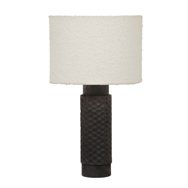 Grava Cream Boucle & Black Hand-Carved Wood Table Lamp Model: TOV-G18637