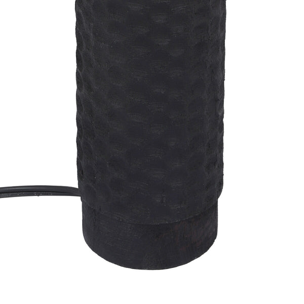 Grava Cream Boucle & Black Hand-Carved Wood Table Lamp Model: TOV-G18637