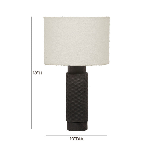 Grava Cream Boucle & Black Hand-Carved Wood Table Lamp Model: TOV-G18637