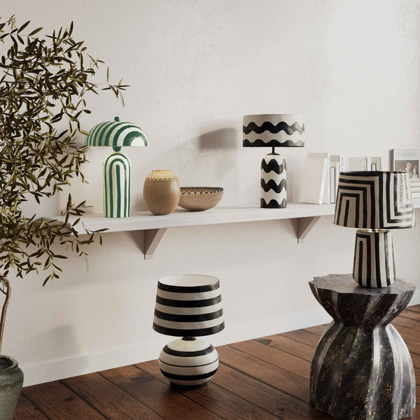 Maiori Dark Green Striped Papier Mache Table Lamp Model: TOV-G18685