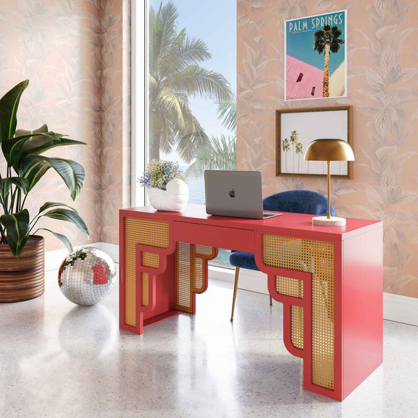 Suzie Coral Pink & Rattan Executive Desk Model: TOV-H44179
