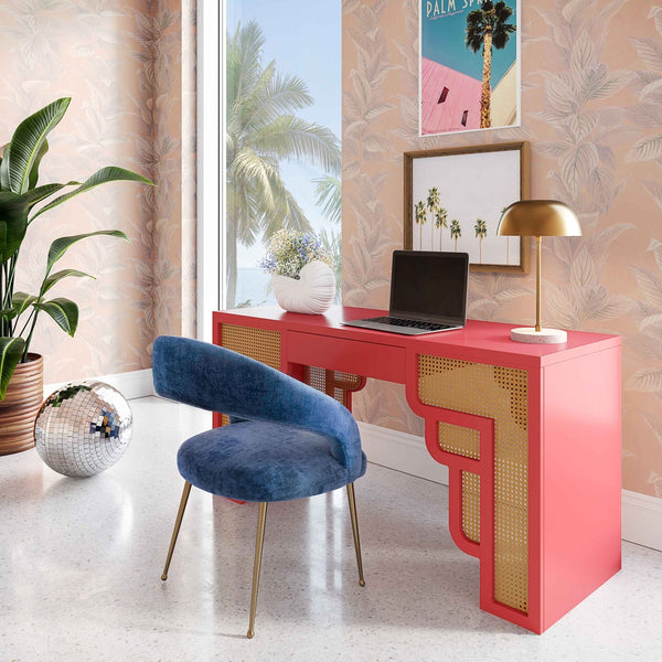 Suzie Coral Pink & Rattan Executive Desk Model: TOV-H44179