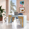 Suzie Pastel Blue & Rattan Executive Desk Model: TOV-H44182