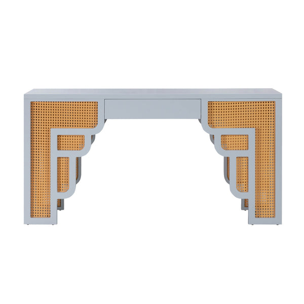 Suzie Pastel Blue & Rattan Executive Desk Model: TOV-H44182