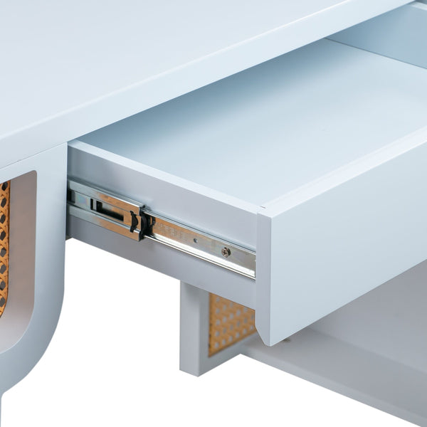 Suzie Pastel Blue & Rattan Executive Desk Model: TOV-H44182