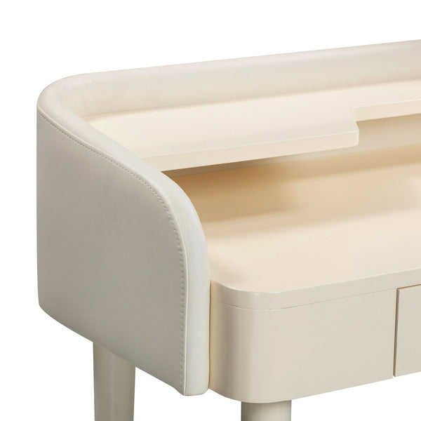 Penelope Cream Vegan Leather Wrapped Vanity Desk Model: TOV-H54270