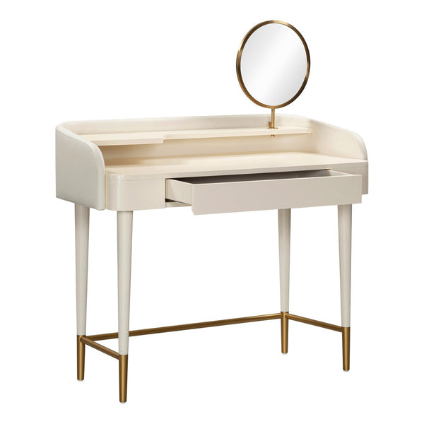Penelope Cream Vegan Leather Wrapped Vanity Desk Model: TOV-H54270