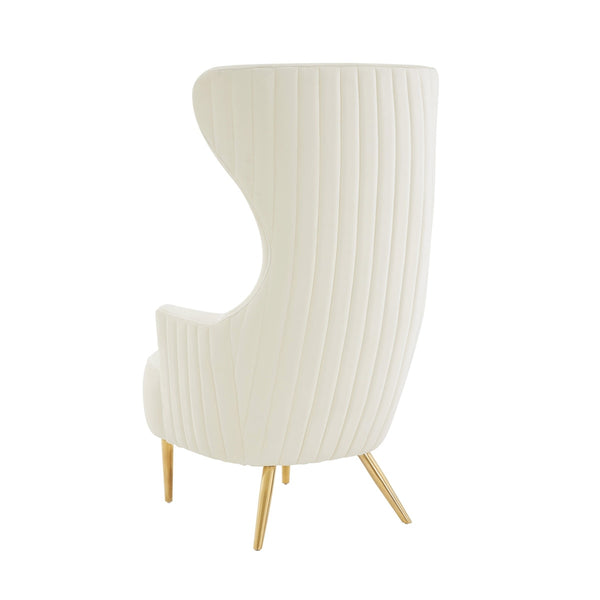 Julia Cream Velvet Channel Tufted Wingback Chair By Inspire Me! Home Decor Model: TOV-IHS68509