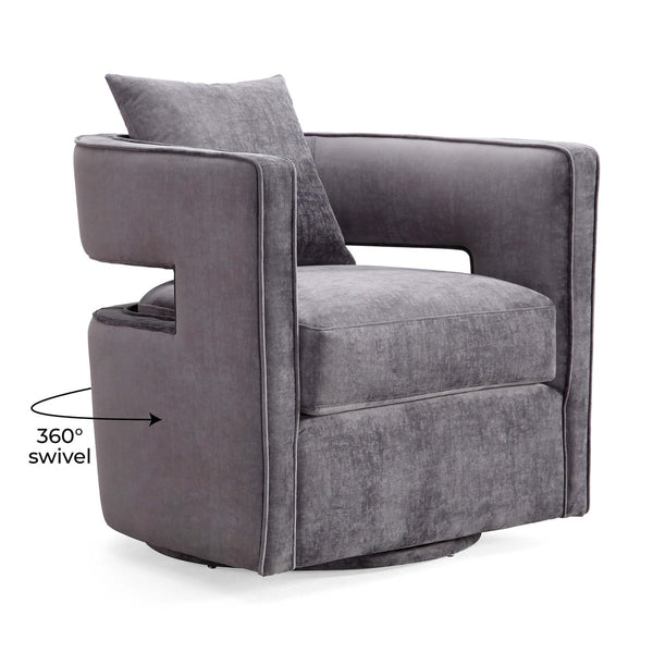 Kennedy Grey Textured Velvet Swivel Chair Model: TOV-L6125