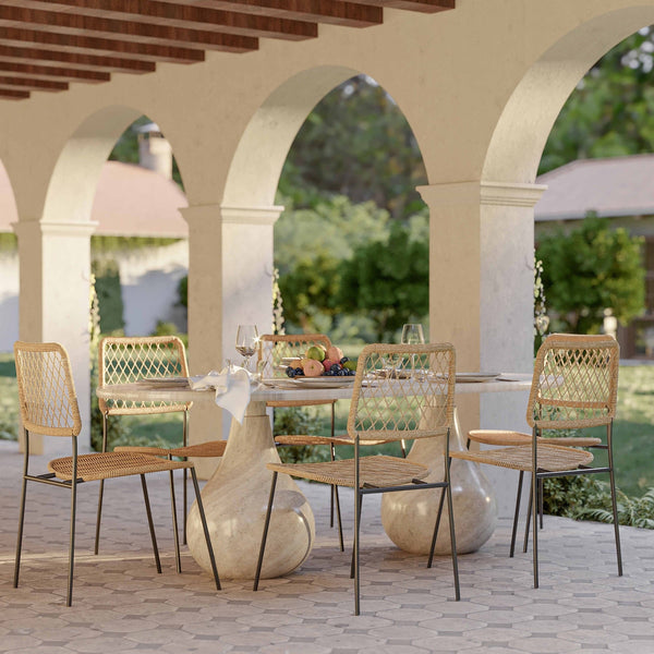Smooch Faux Travertine Indoor / Outdoor 87" Oval Dining Table Model: TOV-O54286
