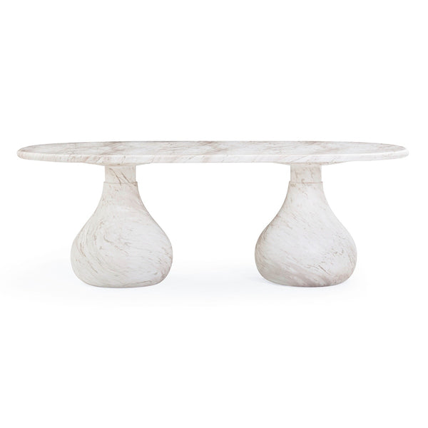 Smooch White Marble Print Indoor / Outdoor 87" Oval Dining Table Model: TOV-O54488