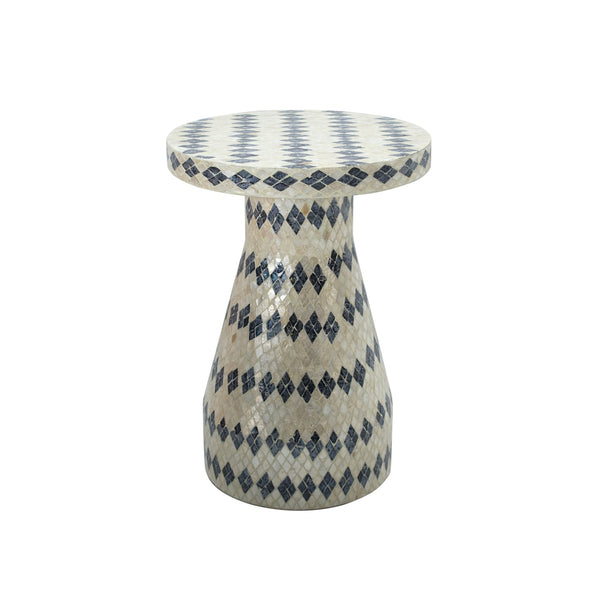 Halio Cream & Blue Checkered Shell Side Table Model: TOV-OC54309