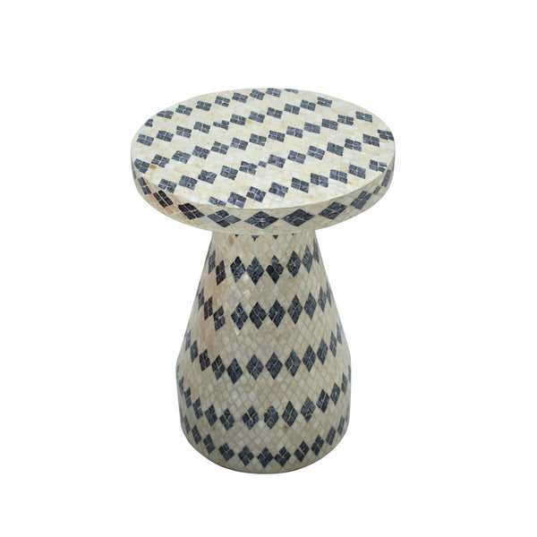 Halio Cream & Blue Checkered Shell Side Table Model: TOV-OC54309