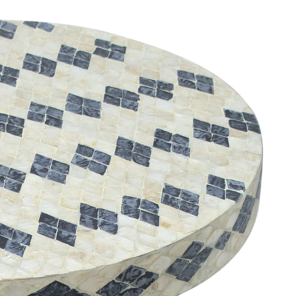 Halio Cream & Blue Checkered Shell Side Table Model: TOV-OC54309
