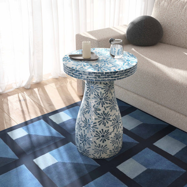 Halio Blue Floral Shell Side Table Model: TOV-OC54310