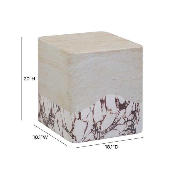 Brut Travertine & Breccia Concrete Indoor / Outdoor Side Table Model: TOV-OC54357