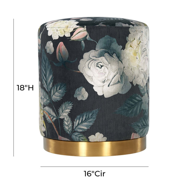 Opal Floral Velvet Ottoman -Gold Base Model: TOV-OC6308