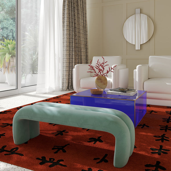 Leigh Green Velvet Channeled Bench Model: TOV-OC68825