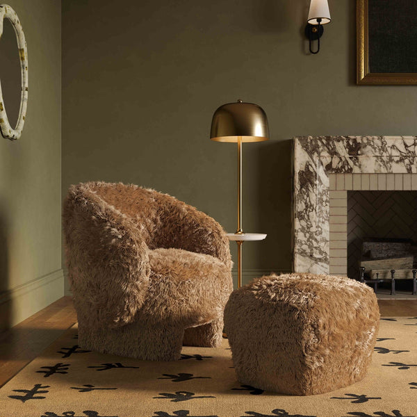 Britt Dark Taupe Vegan Shearling Ottoman Model: TOV-OC69027