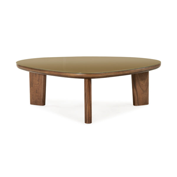 Oani Walnut and Glass Triangular Coffee Table Model: TOV-OC69239
