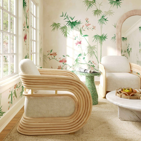 Lauretta Cream Fabric and Natural Rattan Accent Chair Model: TOV-S21028