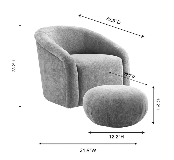 Boboli Grey Chenille Chair + Ottoman Set Model: TOV-S6382