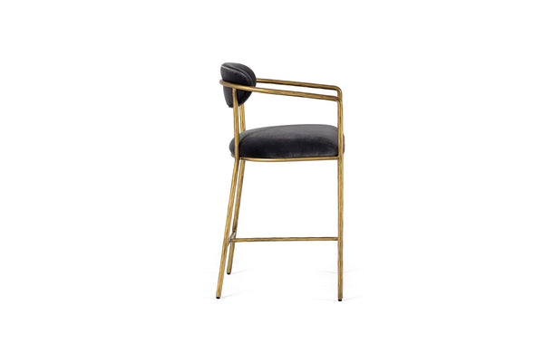 Modrest Baird Modern Grey Velvet & Brass Counter Chair Model VGMY-2847-26-GRY